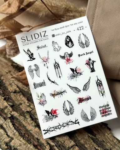 Слайдер-дизайн SLIDIZ наклейка на будь-який фон, з білою підложкою, готика, крила, ангели 422 фото