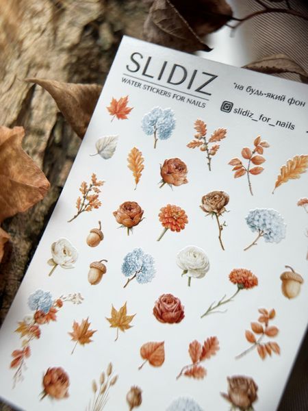 Slider design SLIDIZ sticker for any background, with white backing, autumn motifs
