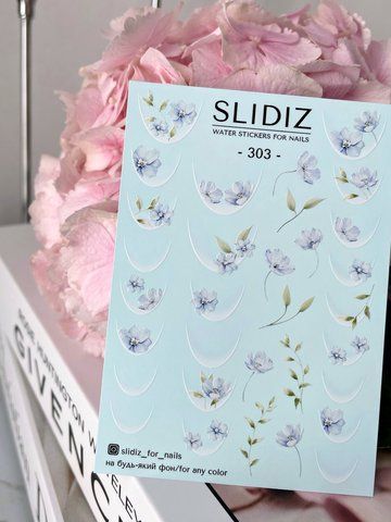 Слайдер-дизайн SLIDIZ наклейка на будь-який фон, з білою підложкою, френч з квітами 303 фото