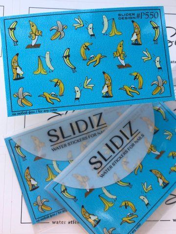 Слайдер-дизайн SLIDIZ водна наклейка для нігтів на будь-якому фоні, банани Р550 фото