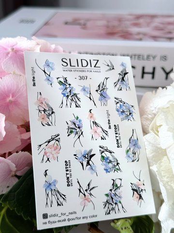 Слайдер-дизайн SLIDIZ наклейка на будь-який фон, з білою підложкою, гортензія, ластівки 307 фото