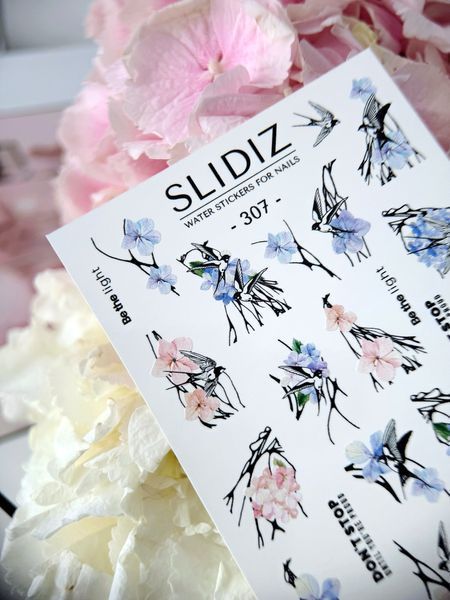 Слайдер-дизайн SLIDIZ наклейка на будь-який фон, з білою підложкою, гортензія, ластівки 307 фото