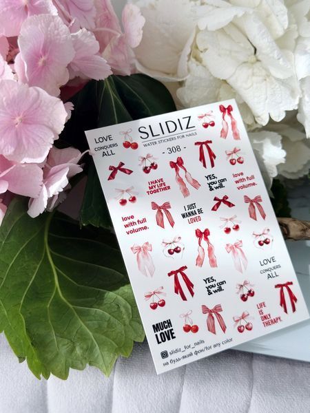 Slider design SLIDIZ decal on any background, with white backing, cherries, bows