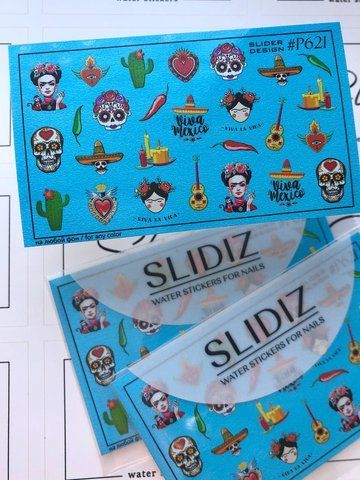 Слайдер-дизайн SLIDIZ водна наклейка для нігтів на будь-якому фоні, Мексика Р621 фото