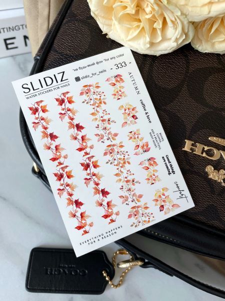 Слайдер-дизайн SLIDIZ наклейка на любой фон, с белой подложкой, осенние листья, надписи 333 фото
