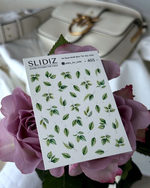 Slider design SLIDIZ decal on any background, with white backing, green leaves