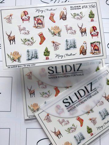 Слайдер-дизайн SLIDIZ водна наклейка для нігтів на будь який фон, зима, новорічна тематика w356 фото