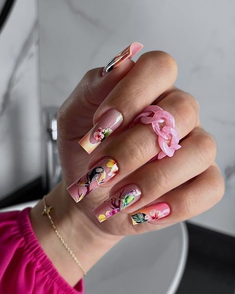 Slider design SLIDIZ decal on any background, with white backing, tropical flowers, leaves, birds